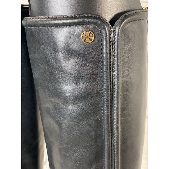 Tory Burch Black Leather Tall Wedge Riding Boot Size 7 - Picture 4 of 8